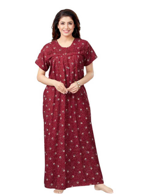 MANGAI Premium RAYON Pleated Nighties New Arrivals from ONLY MINE House of MANGAI-MAROON-LARGE