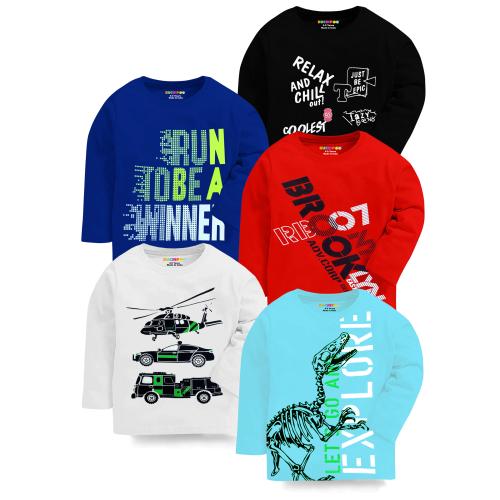 Kuchipoo Full Sleeves Boys T-Shirts - Pack of 5, Multi-Colored Tshrt-182 | Boys Tshirt | Kids Wear | T shirt for Kids | T shirt for boys | Boys t tshirts