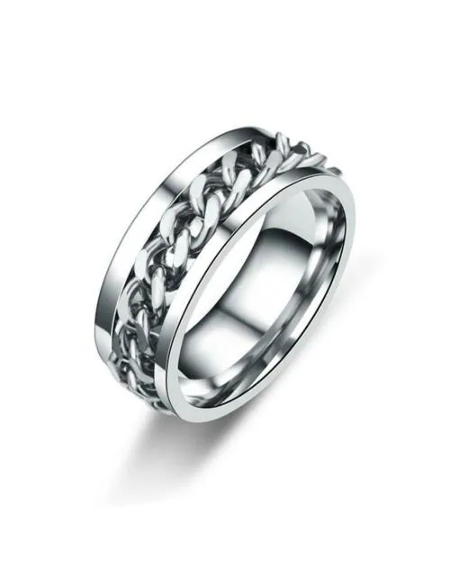 Jewel Panda Women's Silver Plated Fidget Spin Ring With Inlay Chain