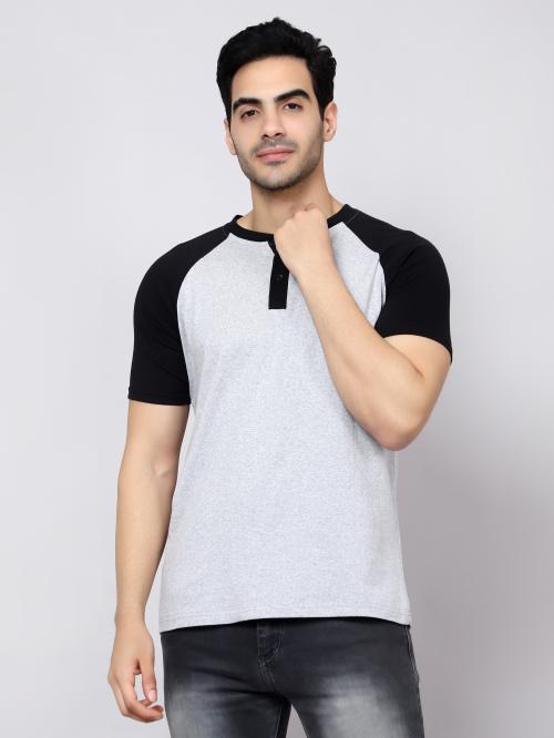 DIAZ Solid Henley Neck Slim Fit Half Sleeve Cotton TShirt Men Half
