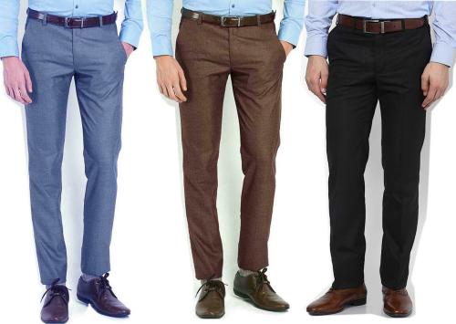 AD & AV Men Coffee Brown Solid Synthetic Pack Of 3 Formal Trousers