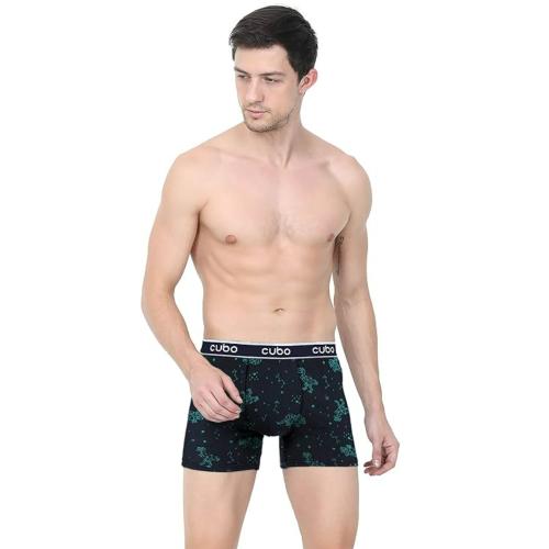 CUBO - Men's Innerwear Premium Cotton Boxer Brief | Modern Trunk | Antibacterial | Printed Color (Blue)_L