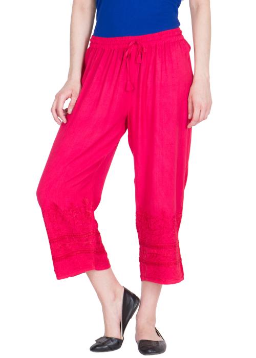 LUJOSO Women's Rayon Harem Pant | Harem Pant for Women | Dhoti | Patiala Pants | Stylish Afghani Salwar Palazzo Pants | Comfortable & Regular Fit Pants for Yoga, Dancing Red