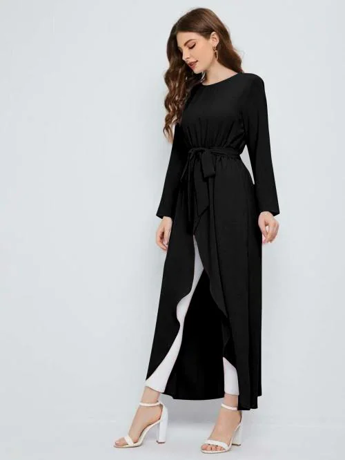 STYLE LOFT Women Black Crepe Layered Dress (Extra Large)