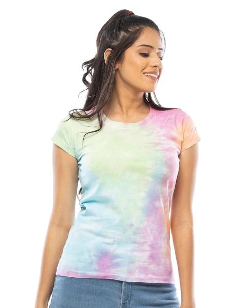 Lappen Fashion Women's Tie Dye T-Shirt I Cotton Sprayed Printed T-Shirts I Half Sleeve Round Neck Slim Fit Tshirts I Trendy & Stylish Look I for Gym and Sports Wear - (Enticing) M
