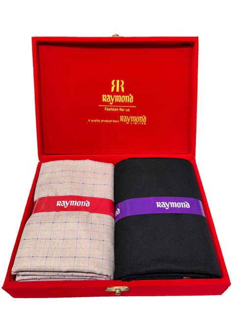 Raymond Polycotton Checkered Shirt & Trouser Fabric in Velvet Box Packing (Shirt-2.30 m, Pant-1.20 m)108