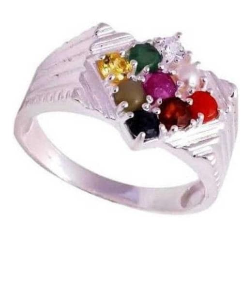 Ceylonmine Navratan Ring Original Certified Navgrah Stone Crystal Silver Plated Ring