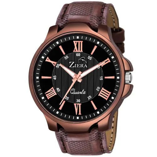 Ziera 602 Brown Strap Black Dial Boys watch and party wear watch Analog Watch - For Men