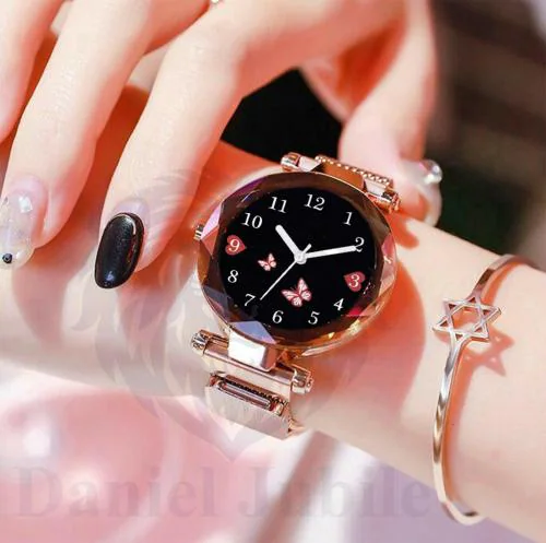 Daniel Jubile Analog Black Dial Rose Gold Strap Watch For Girls