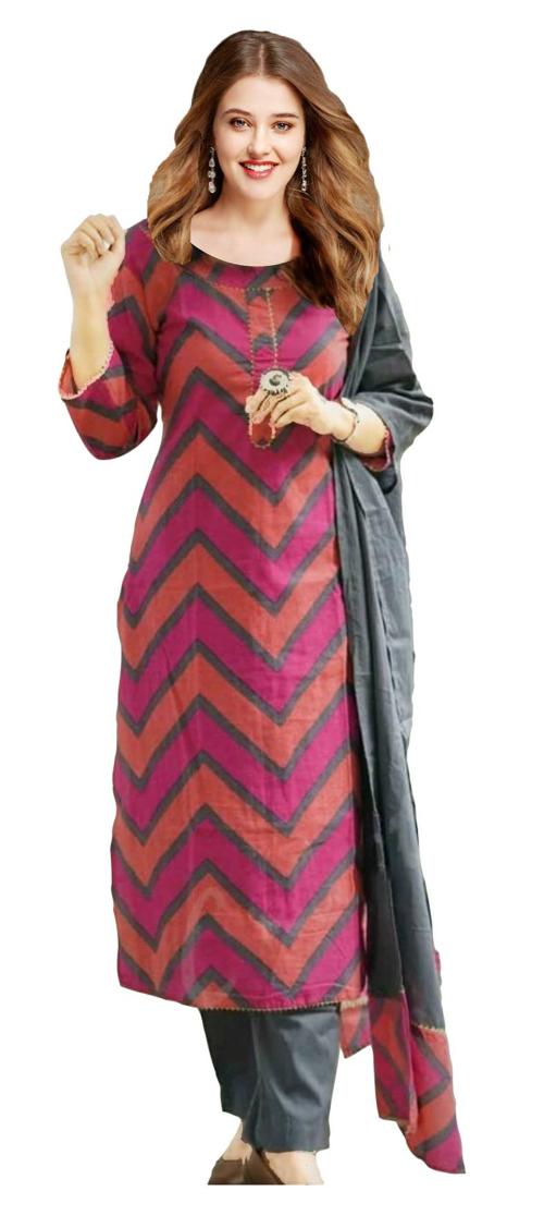 Clickedia Womens Fully Stitched Rayon Gota Patti work Zig zag print Straight Top and Pants and Dupatta Jaipuri Salwar Suit