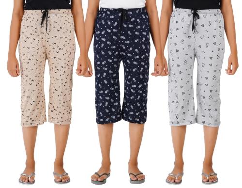Suman Tex Women Multicolor Printed Cotton Pack Of 3 Stylish Fashion Capris (2Xl)