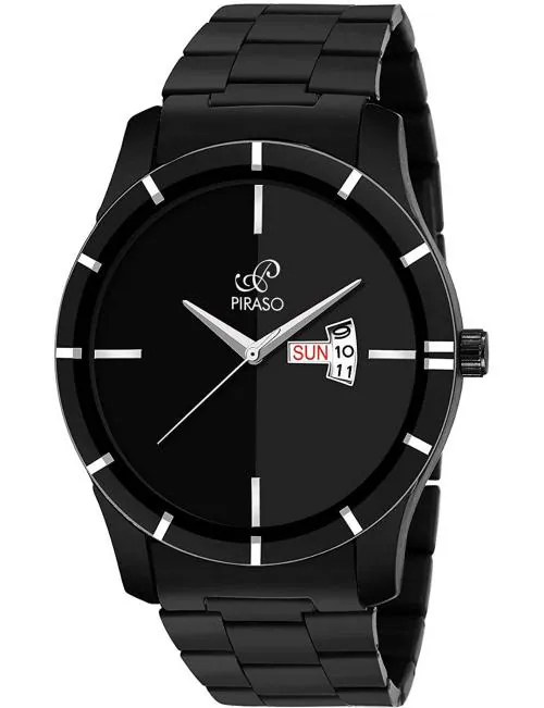 PIRASO Analog Black Dial Black Strap Watch for Men and Boys