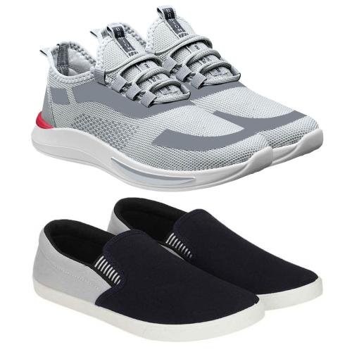 BRUTON Combo Pack of 2 Sports Shoes, Running Shoes For Men (Grey)