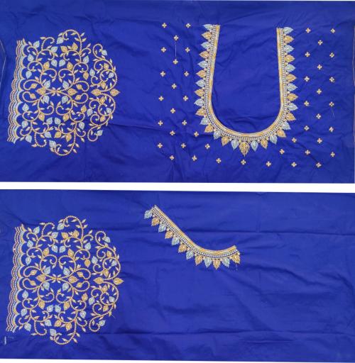 Ayush Creation Women Dark Blue Embroidered Pure Silk Unstitched Blouse Material