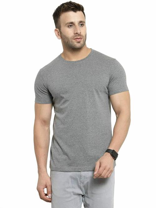 Color Tribes 100% Cotton Bio Wash Plain Quality Solid Charcoal Grey Colour Round Neck T-Shirt for Men