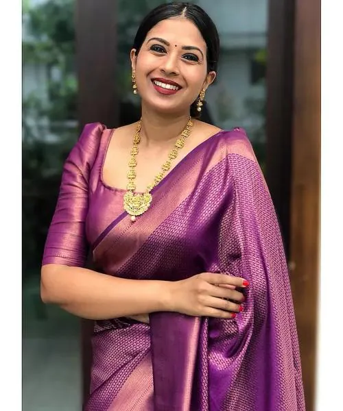 SHREE SHAKTI FASHION Woven Kanjivaram Pure Silk Saree  (Magenta)