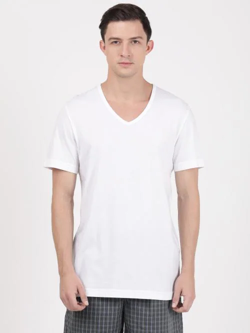 Jockey 8824 Men's White Solid Cotton Short Sleeve Vest