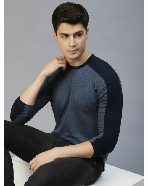 Rigo Men Blue Colourblock Round Neck T-Shirt