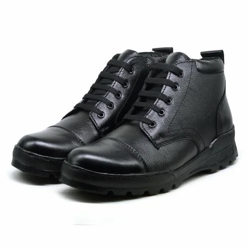 DSF Genuine Leather LACE-UP COMBAT ARMY/POLICE ANKLE LENGTH BOOTS FOR MEN (Black)