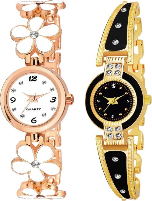 TRUE COLORS Analog White, Black Dial White Strap Watch for Women (Pack of 2)