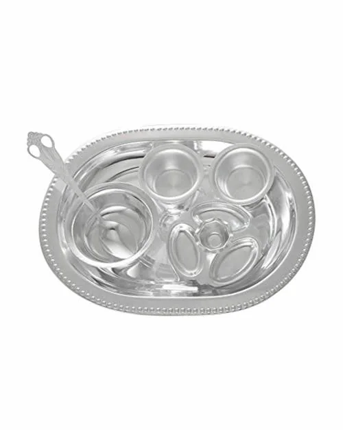 Ojas Designer Attractive Metal Silver Plated Mini Pooja Thali Set