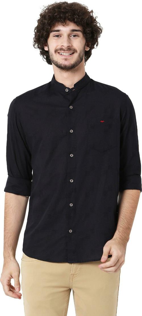 Mufti Black Textured Dobby Slim Fit Casual Shirt