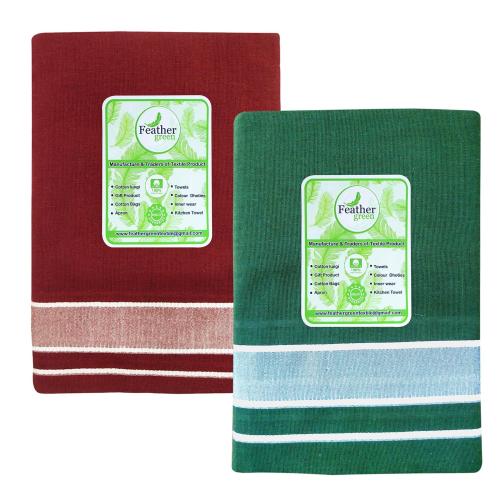 FEATHER GREEN COLOUR FANCY PLAIN COTTON BLENDED LUNGI 02 Meters