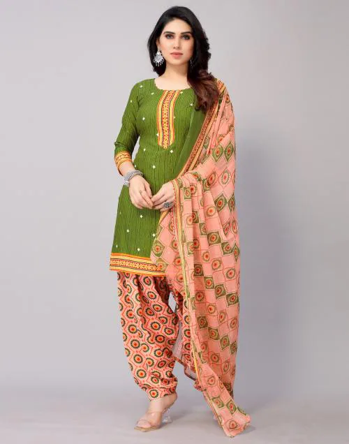 Siril Women'S Crepe Fabric Green Color Unstitched Dress Material