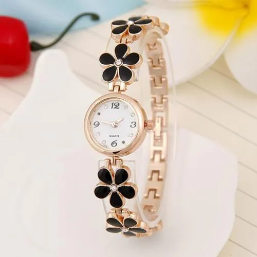 ILOZ New stylish Latest Black Flowery Bracelet Strap Amazing Girls Analog Quartz Wrist Watches for women