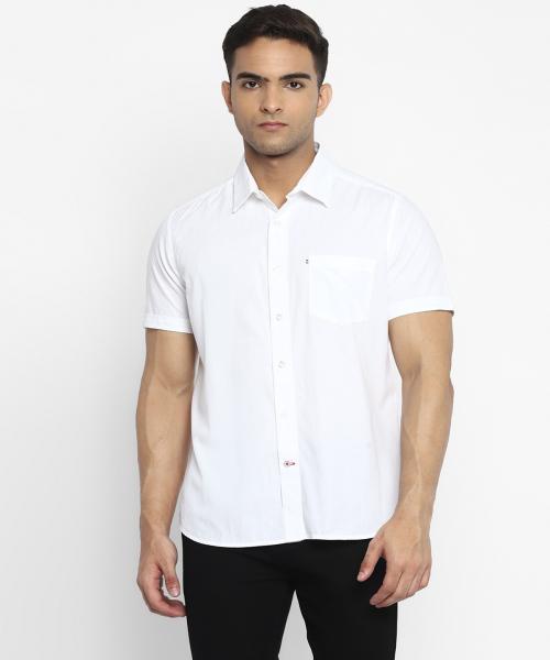 Red chief White Solid Ultra Slim Fit Casual Half Sleeve Shirt for Men