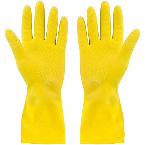VMITRAHousehold Reusable Rubber Cleaning Gloves, Palm Care, Flocklined, Pack of 1 Pair, Yellow