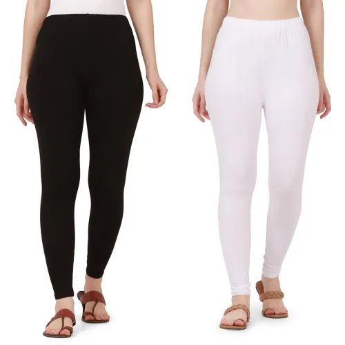 Buy BuyNewTrend Pure Cotton Black White Ankle Length Women Legging-Pack of  2 Online at Best Prices in India - JioMart.