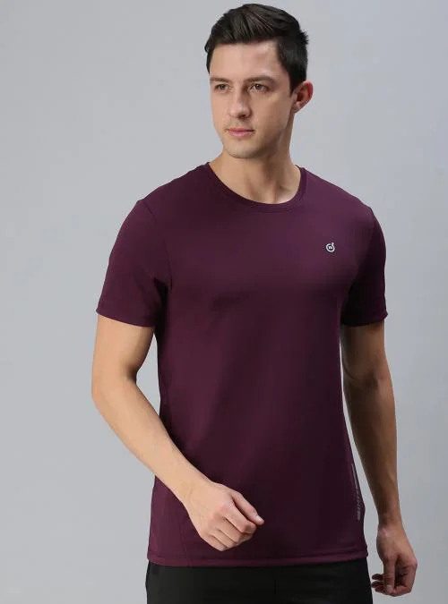 Macroman M Series Men Deep Wine Solid Polyester Single Round Neck T-shirt