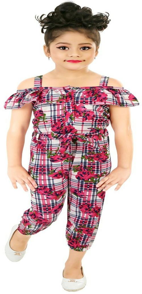 MEOMEO Checkered, Floral Print Girls Jumpsuit ()