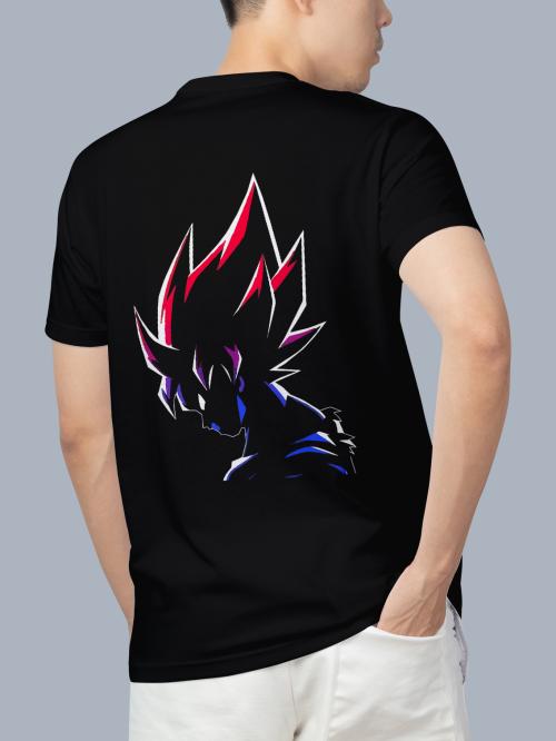 BLISSINK GOKU Dragon ball Z Front And Back Printed Black Cotton Tshirt for Men