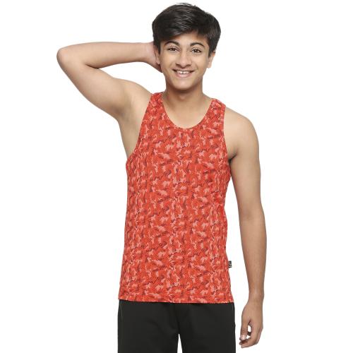 Frenchie U19 100% Cotton Vest | Camouflage Printed Sleeveless Innerwear For Teenagers | Gym Vest/Tank Top/Sporty/Innerwear for Boys (Red)
