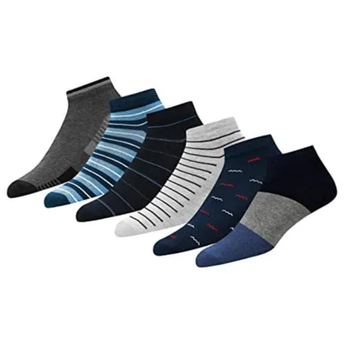 SOXCO Men's Ankle Length Cotton Socks (Pack Of 6 Pairs) (SAT-99_Multicolour)