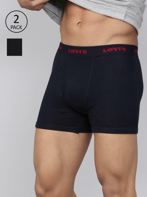 Levi's Men's Black, Navy Solid Cotton Pack of 2 Trunks