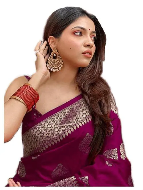 Sidhidata Women's Kanjivaram Soft Silk Saree With Unstitched Blouse Piece (Silk Arrow_Free Size) Wine