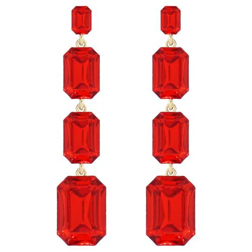 Fresh Vibes Red Crystal Long Hanging Western Earrings for Girls | Stylish Korean Style Bright Red Dangler Womens Earring