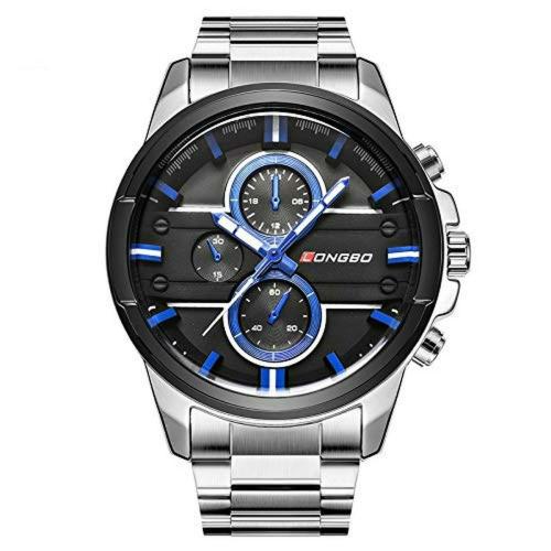 Longbo Silver Business Casual Stainless Steel Decorative Subdials Luminous Hands Big Black Dial Scratch Resistant Waterproof Watch For Men And Boys
