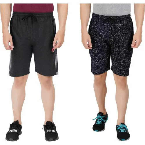 Feel Track Men Black, Dark Blue Solid, Printed Pure Cotton Pack Of 2 Regular Shorts (3Xl)
