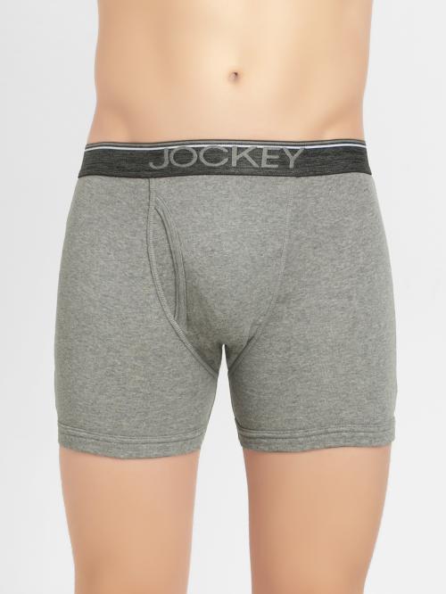 Jockey 8009 Men's Grey Melange Solid Cotton Boxer Briefs