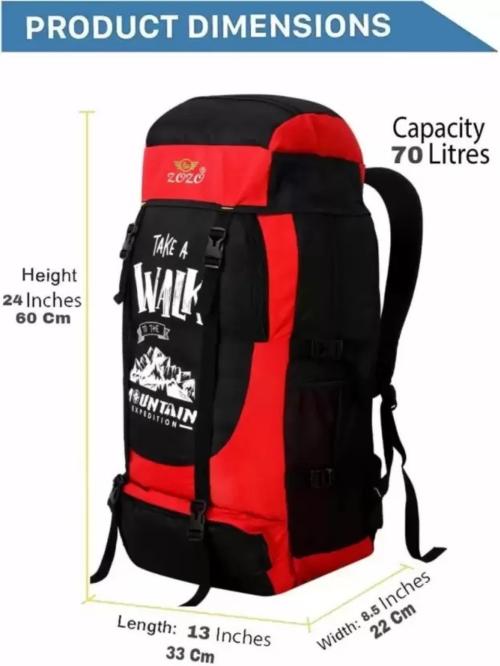 ZOZO BAGS Red and Black Polyester Travel Rucksack - 60 L