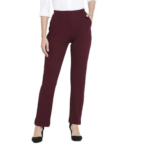 Smarty Pants women's cotton lycra straight leg wine color formal trouser -L