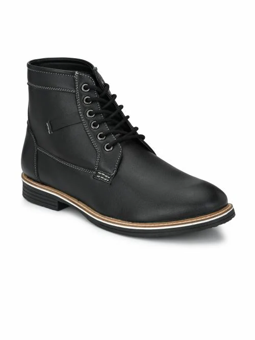 SHENCES Men's Black Synthetic Leather Casual Boots