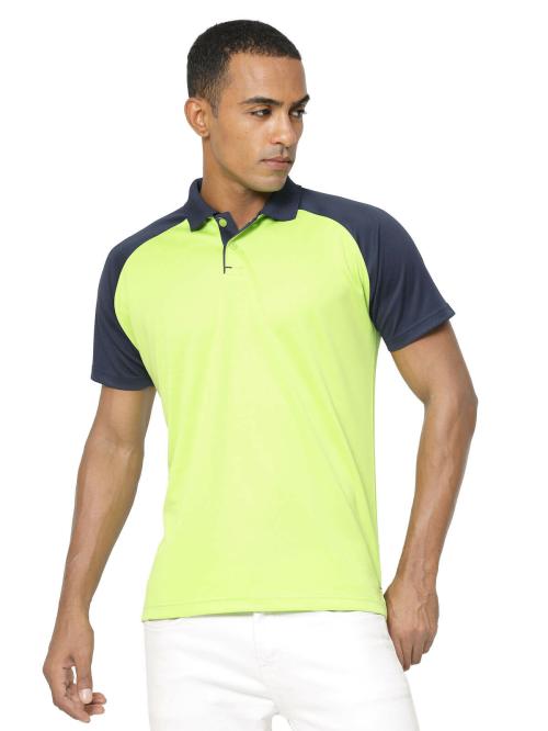 Fundoo Classics Men's Polo Neck Half Sleeve Soft Polyester T-Shirt Pgreen And Navy Blue