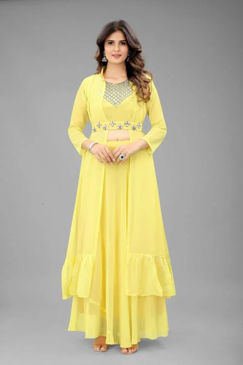 LG Ck Fashion Women Yellow Embellished Georgette Anarkali Kurta