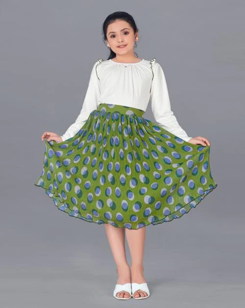 Buy Fashion Dream Girls Off White Printed Georgette Top Pleated