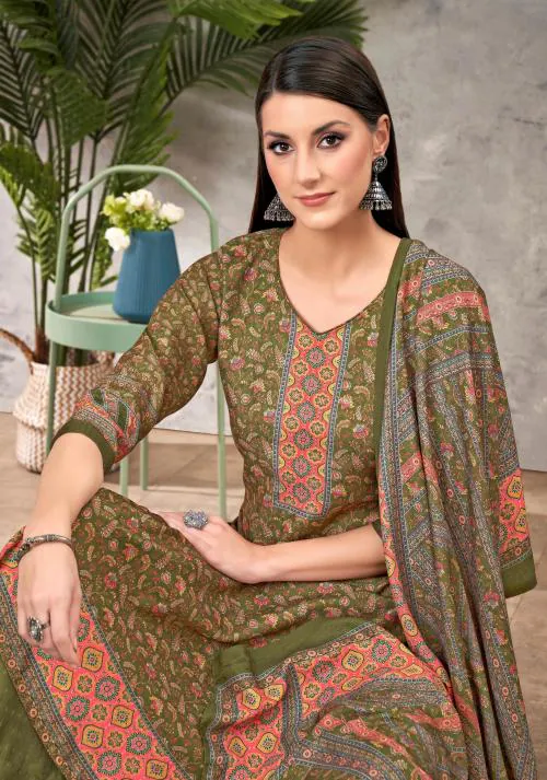 THE JAZZBAAT Women's Unstitched Digital Print Pure Woolen Pashmina Winter Wear Warm Salwar Suit Dress Material With Printed Pure Woolen Shawl Dupatta | Free Size Dress Material For Women (Green)